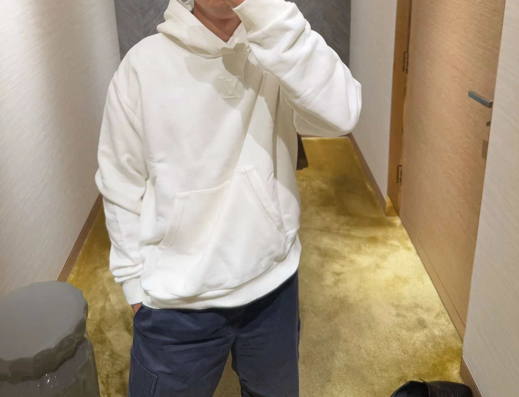 Louis Vuitton/Louis Vuitton embossed letter hooded sweatshirt
